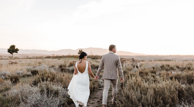 Wedding couple captured by Liezel Volschenk Photography at Cherry Glamping 
